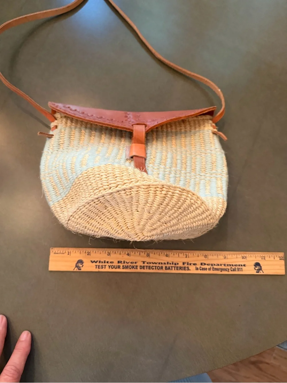 Boho Sisal Straw & Leather Crossbody Shoulder Bag Woven Artisan - Picture 4 of 8